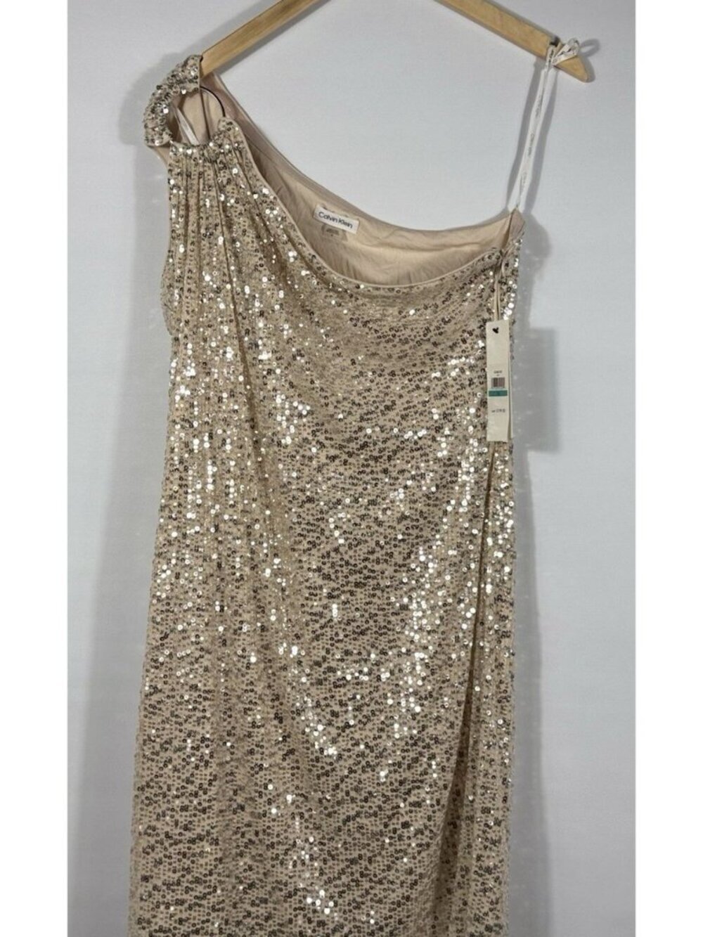 NEW Calvin Klein Women's 16 Sequined One-Shoulder O-Ring Dress NWT $199